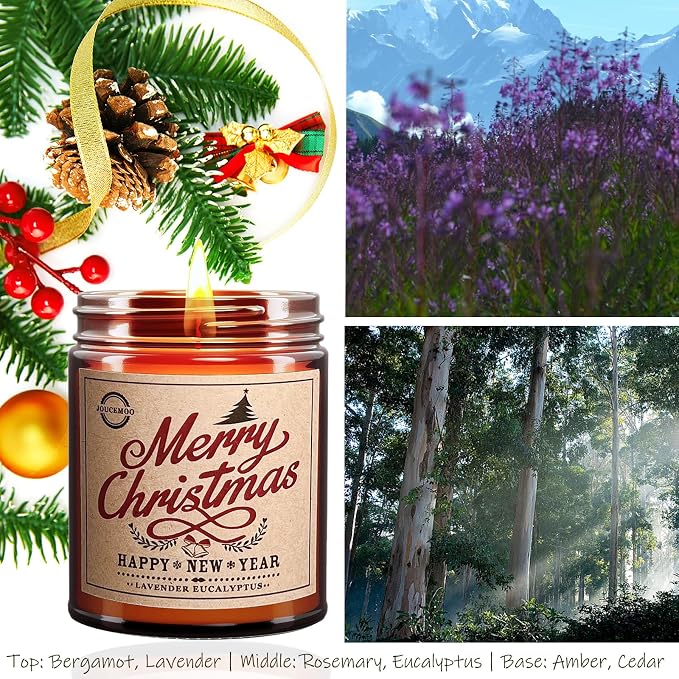 Christmas Candles Gifts, Scented Candles, Lavender Eucalyptus Candles for Home Scented, 7oz Soy Wax Aromatherapy Candle, Calming Candle, Gifts for Women