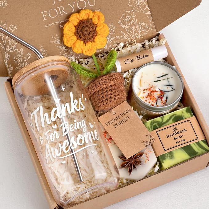 Frerdui Thank You Appreciation Gift Box for Women, Employee Care Package for Coworker, Teacher, Secretary, Nurse, Boss, Female Coach, Friend, Mom, with Thank You for Being Awesome Glass