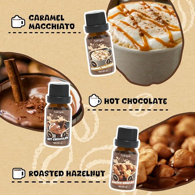 Soulorigin Coffee Fragrance Oils Set, Essential Oil for Diffuser, Diffuser Oil, Use for Soap Candle Making,Caramel Apples, Pumpkin Pie, Candy Corn, Halloween Cookies, Popcorn Balls, Snickers Bars