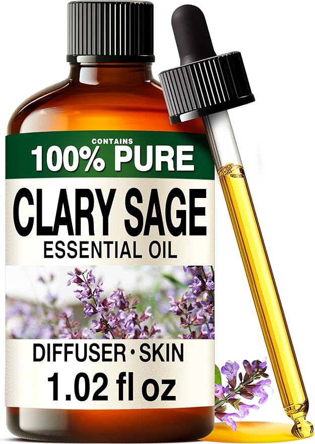 100% Pure Clary Sage Oil - 1.02 Fl Oz Clary Sage Essential Oil for Hair, Skin, Diffuser, Aromatherapy & DIY Soap Making Scent