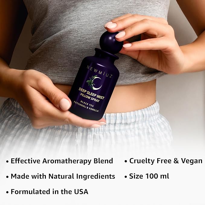 Deep Sleep Pillow Spray Natural Aromatherapy Mist for Sleep Relaxation Calming Stress Relief Patchouli Black Tea Vanilla Essential Oils Self Care Gift