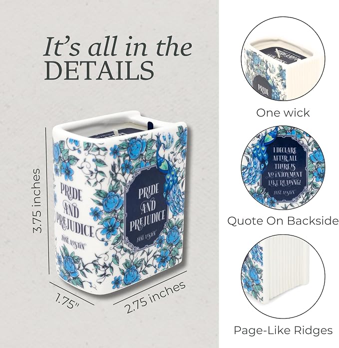 Steel Mill & Co Novelty Shaped Book Theme Scented Candle, 5 oz Candle with Sweet Citrus Notes of Bergamot and Moss, Unique Gift for Book Lovers (Pride and Prejudice)