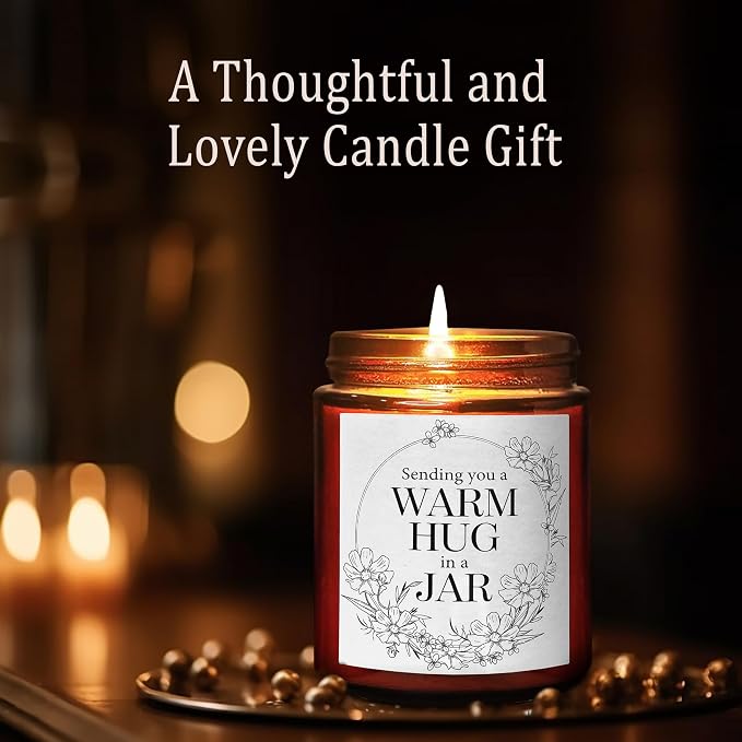 Sending You Warm Hug in a Jar Candle - Friendship Gifts for Women Men Best Friend - Relaxing Gift for Her Him - Natural Soy Candle for Home - Sea Salt Jasmine Scented Candles for Stress Relief