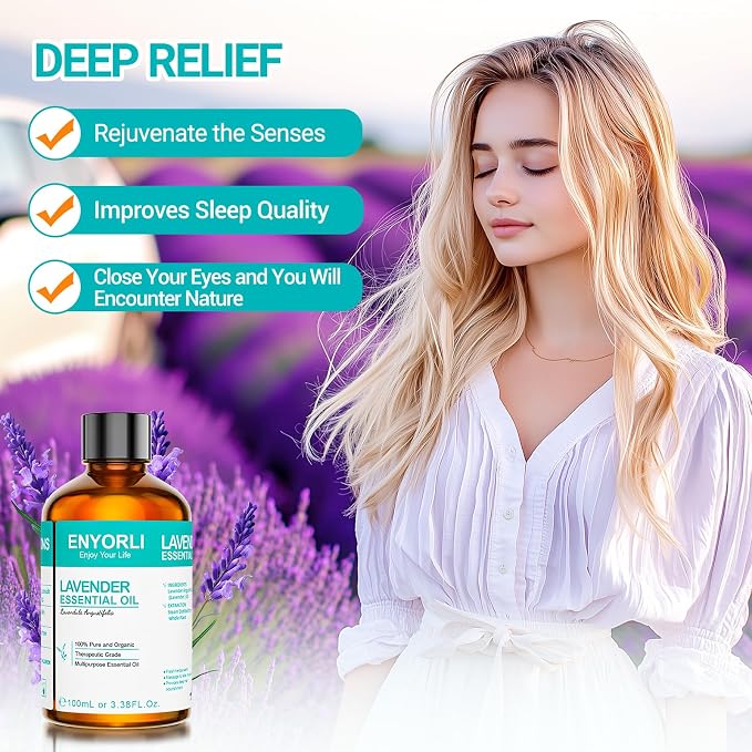 Lavender Essential Oil 3.38 fl oz (100ml), Lavender Oil for Home & Daily Use, for Women & Men, Suitable for Diffuser, Bath & DIY, Large Size for Long-Lasting & Versatile Use