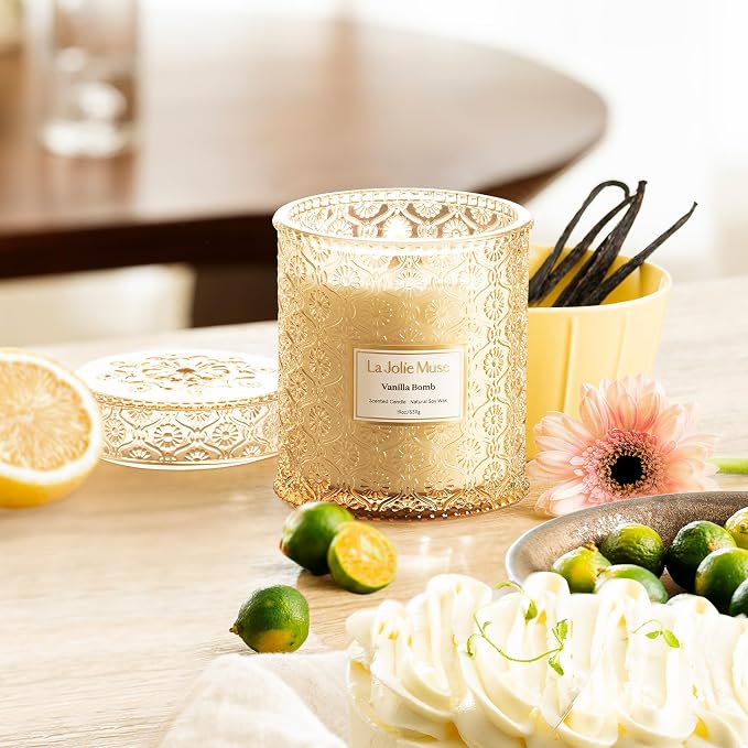 LA JOLIE MUSE Vanilla Zest Scented Candles for Home,19 oz Natural Soy Wax | Large Jar Luxury Candle, Clean Non Toxic, Gift for Women & Men, Decorative Gourmand Candle, Wood Wick, Lemon Coconut Bergamot