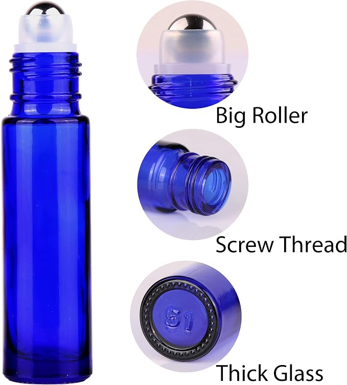 inice 12 Pack Essential Oil Roller Bottles 10ml Cobalt Blue Glass Bottles Stainless Steel Roll On Ball for Daily Care