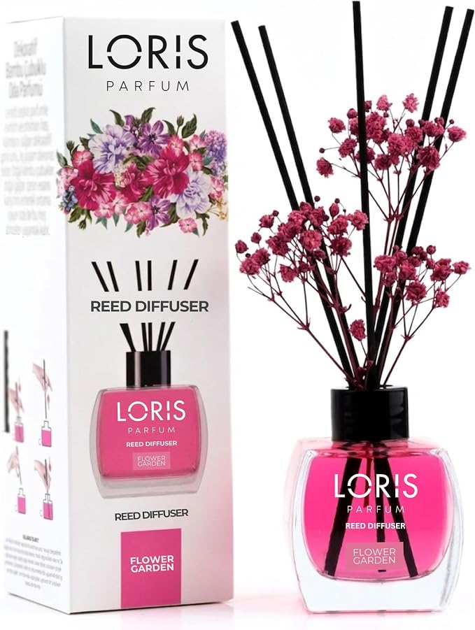 Loris Flower Garden Reed Diffuser Set with Dried Flowers | Reed Diffusers for Home with Sticks | Bathroom Diffuser & Room Scent | Long-Lasting Home Fragrance | 120 mL / 4.06 fl oz