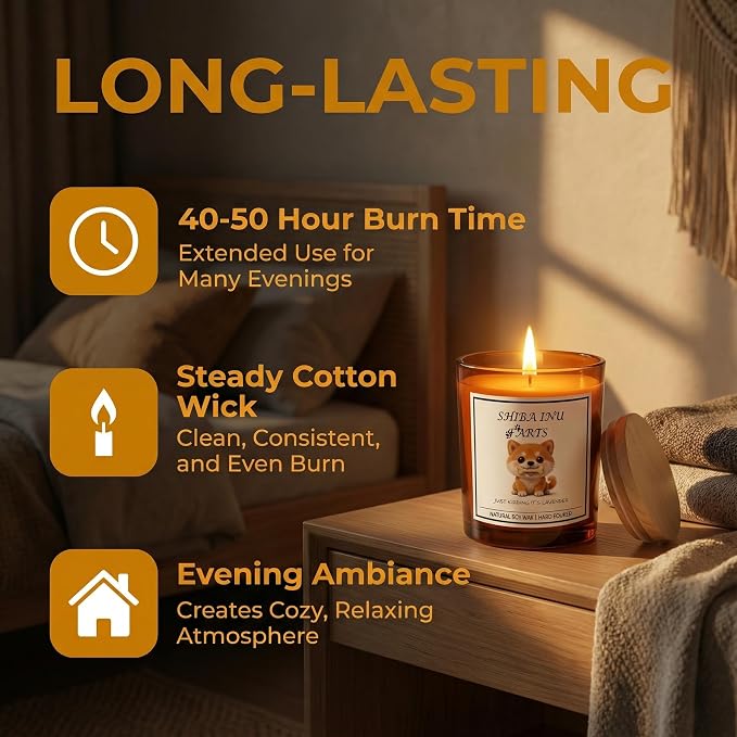 Shiba Inu Gifts for Women | Birthday Gifts for Mom | Light When Dog Farts Candle | Cedar By Natural Soy Wax | Pet Safe Friendly Memorial Candles for Home Scented Household Essentials