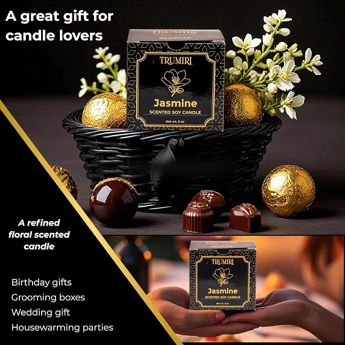 Jasmine Candle Strong Scented Soy Candel Natural Non Toxic Velas Aromáticas Gift for Women Pack of 1 5Oz Decorartive Travel Tin