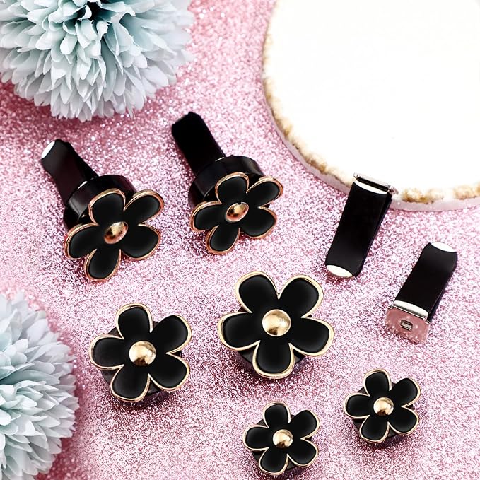 Frienda 6 Pcs Daisy Flower Air Vent Clip Accessories Air Conditioning Outlet Clip Car Air Freshener Dashboard Accessories Charm Car Inter Decor(2.5 cm, 3 cm, 3.3 cm,Black)