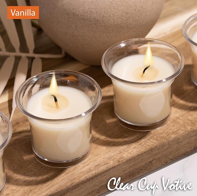HYOOLA Clear Cup Scented Votive Candles - Vanilla - 12 Hour Burn Time - 4 Pack - European Made