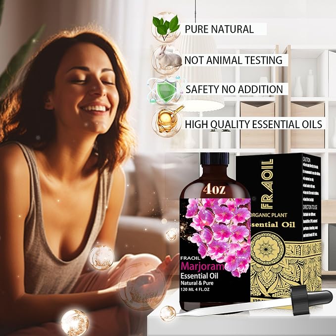 Marjoram Essential Oil, Marjoram Oil 4 Fl Oz 120ML for Diffuser Humidifier Yoga Cleaning DIY Candle Soap Making Perfume Gift for Women Essential Oils FRAOIL (Marjoram 4 Fl Oz (Pack of 1))