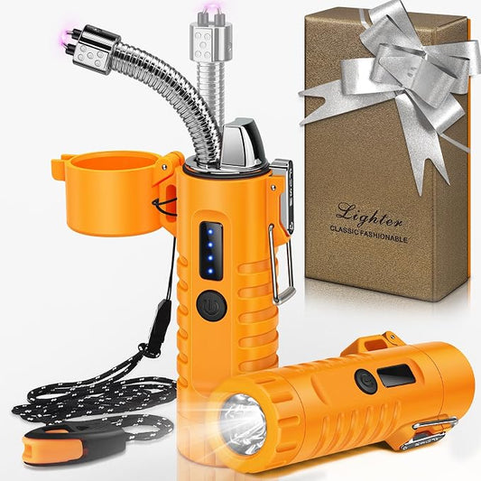 Lafagiet Electric Lighter, USB C Rechargeable, with LED Battery Display, Flashlight, 360° Flexible extendable Arc Lighters for Candle, Camping, Outdoor Adventure