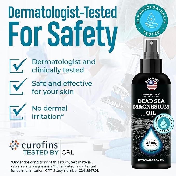 Aromasong Magnesium Spray - Extra Strength (23mg in Each Spritz) 8 Oz, Natural and Pure Magnesium Oil Spray - Made in The USA - for Leg Discomfort and Promotes a Calm Sleep
