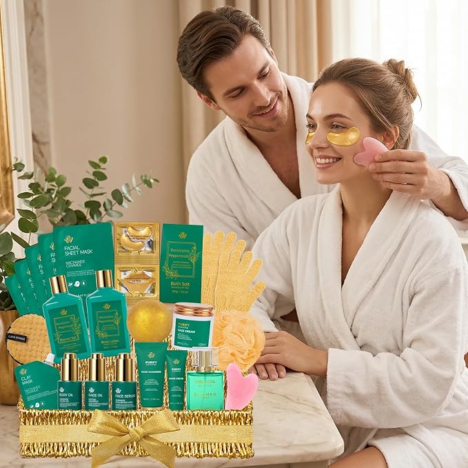 Gifts for Women & Men, Eucalyptus 32 Pcs Bath & Body Gift Basket for Women & Men, Fathers Day Gift, Hydrating Face Skin Care Kit, Self-Care Home Spa Basket Gift Set, Birthday, Christmas, Anniversary