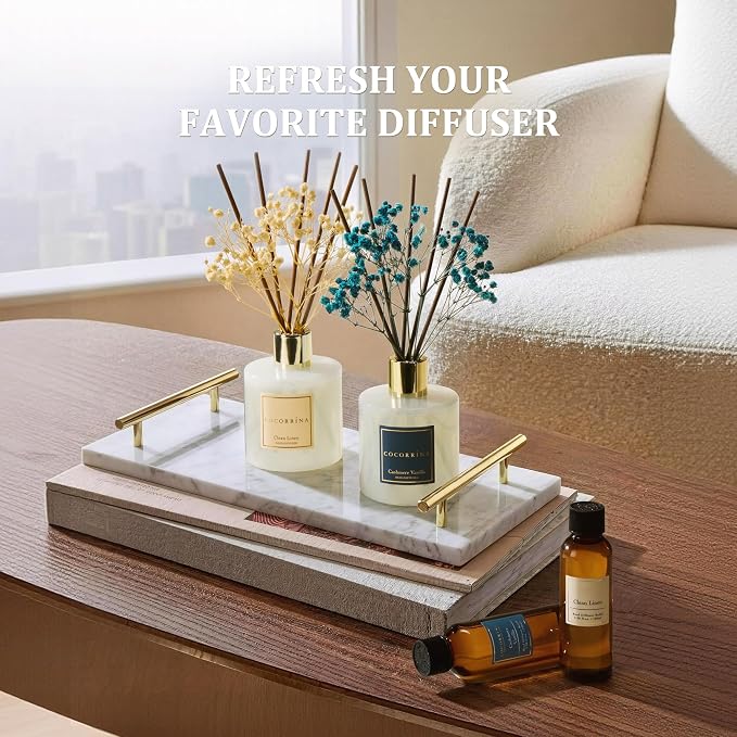 COCORRÍNA Reed Diffuser Refill Set, 10.2oz Scented Oil Refill 3 Pack, Clean Linen, Cashmere Vanilla, Gardenia, Long Lasting Oil Diffuser Refill with 18 Sticks for Bathroom & Bedroom
