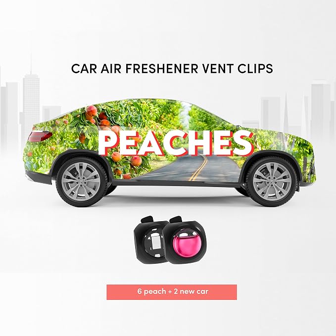 DRIVEJOY Car Air Freshener Vent Clips, 8PK, 6 Peach, 2 New Car Scent, Fresheners for Men Women, Up to 240 Days, Long Lasting Air Freshener, Odor Eliminator
