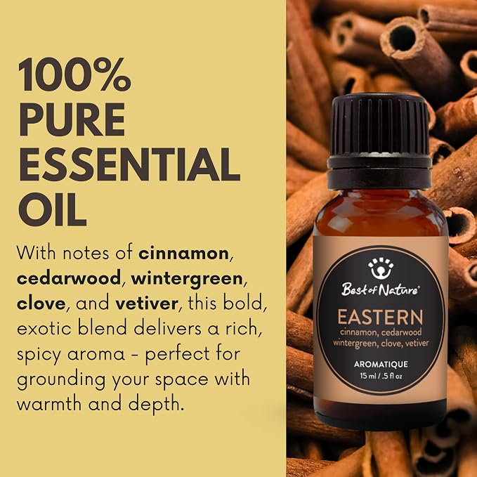 Best of Nature Eastern Essential Oil Blend – 100% Pure for Diffuser, Aromatherapy & Daily Rituals – Spicy, Exotic Aroma with Cinnamon, Cedarwood, Wintergreen, Clove & Vetiver