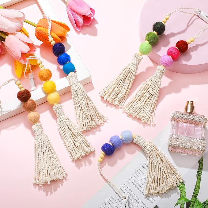 6 Pieces Felt Ball Car Diffuser Essential Oil Car Tassel Hanging Bead Aromatherapy Diffuser Colorful Charm Vent Clips Air Freshener for Decor(Regular Color)