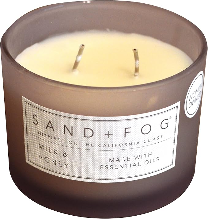 Sand + Fog Scented Candle – Milk and Honey – Additional Scents and Sizes – 100% Cotton Lead-Free Wick - Luxury Air Freshening Jar Candles - Perfect Home Decor – 12oz