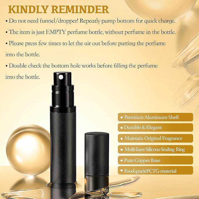 2PCS Perfume Travel Refillable Bottle, Bottom-Filling Fragrances Perfume Atomizer, Empty Mini Cologne Dispenser, Portable Sprayer Pocket Size for On the Go 5ml (Black & Light Pink)