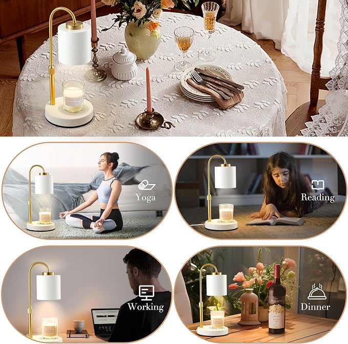 CASTLELIFE Candle Warmer Lamp with Timer & Dimmer, Height Adjustable Electric Wax Melt Warmer for Jar Candles, Gifts for Mom Home Decor, White Gold