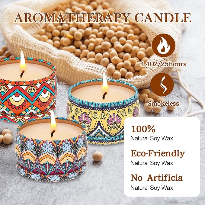 3 Pack Home Scented Candles - Strong Lavender, Bluebell & Mandarin Candle, 2.5 Oz, 100% Soy, Non-Toxic, Small Candle Set for Aromatherapy & Gifts, Prizes for Adults, Baby Shower Prizes