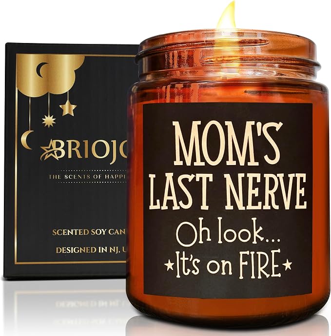 Mom's Last Nerve Candles - Fun Birthday, Valentines Day, Mothers Day Gifts from Daughter, Son - Funny Stress Relief Relaxation Gifts for Women Wife New Mom - Sea Salt Jasmine Soy Spa Candle