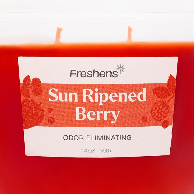 Carolina Freshens Sun Ripened Raspberry Odor Eliminating Highly Fragranced Candle for Home Scented, Eliminates 90% of Pet, Smoke, Food and Other Smells Quickly, 2 Wick, 14 oz - Made in the USA