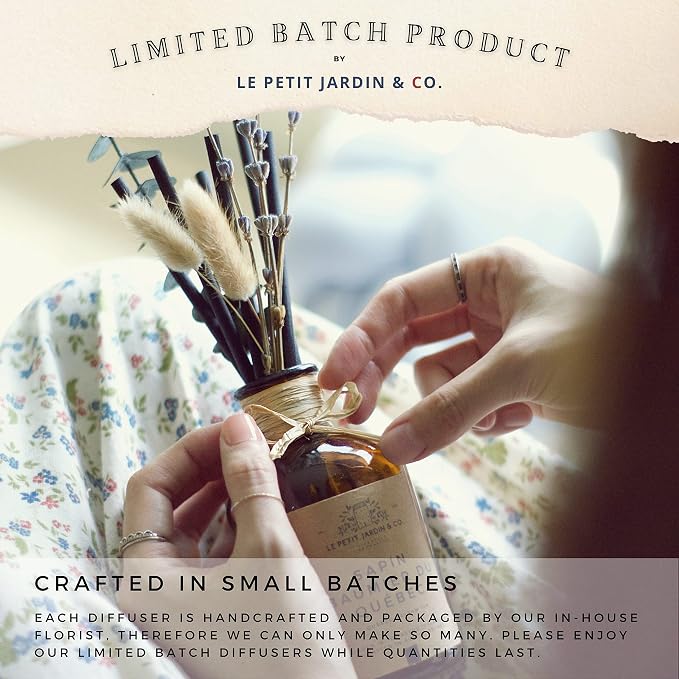 Reed Diffusers - Oil Sticks Diffuser Set with Real Dried Flowers - Reed Diffusers for Home, Bathroom & Office | Air Freshener Fragrance Sticks for Shelf Decor & Gifts By Le Petit Jardin & Co.