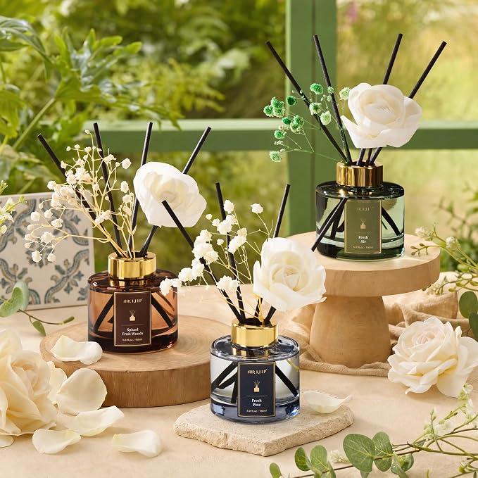 Airkeep Flower Reed Diffuser Set, Fresh Pine Diffuser Set, 5.07 Fl.oz (150ml), Home Fragrance, Bathroom, Bedroom & Home Décor, Air Freshener