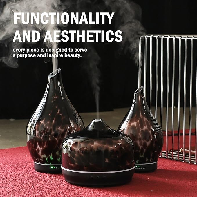 Porseme 500ml Glass Essential Oil Diffuser Aromatherapy Ultrasonic Cool Mist Humidifier 15-21 Running Hours Waterless Auto-Off Air Diffusers for Sleeping Yoga Working Spa(Lava)
