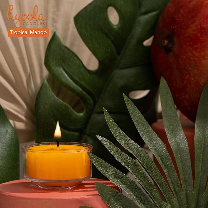 HYOOLA Scented Tealight Candles - Clear Cup - Tropical Mango Tealight Candles Scented - 6 Hour Burn Time - 15 Pack - European Made