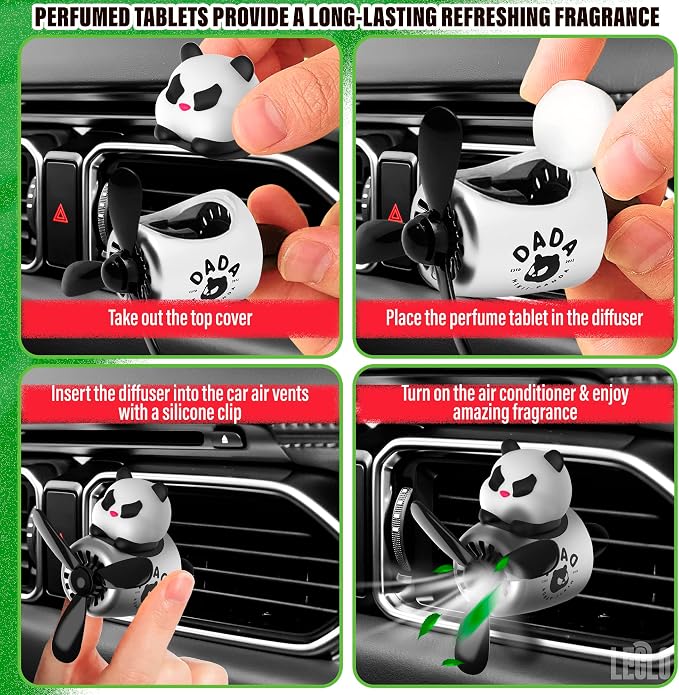 Panda Cute Car Air Freshener Diffuser - Panda Aromatherapy Diffuser Car Air Fresheners Vent Clips Cute Freshener Rotating Fan