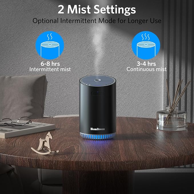 Portable Aromatherapy Diffuser 280ml, Rechargeable Essential Oil Diffuser with LED Light, Cool Mist Humidifier with 2 Mist Modes, Auto Shut-Off, Cordless Use for Home, Office, Bedroom - Black