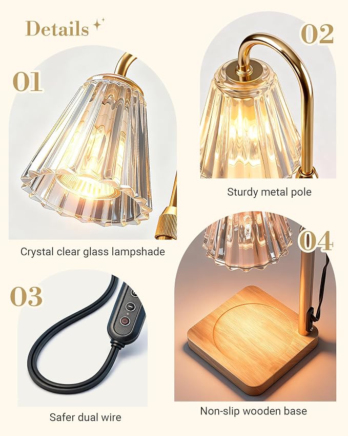 Marycele Candle Warmer Lamp with Timer & Dimmer - Mothers Day Gifts for Women Mom Her, Aesthetic Office Home Decor, Adjustable Height Wax Melter for Candle Jar & 3-Wick Candles (2 Bulbs Included)