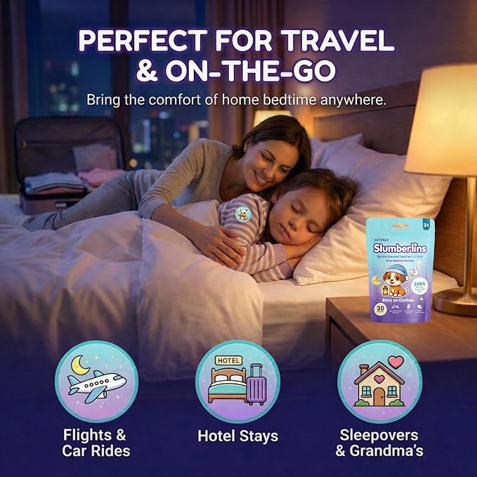 Slumberlins Calming Sleep Patches for Kids & Toddlers - Natural Bedtime Support Stickers with Lavender & Chamomile Essential Oils. Melatonin Free Aromatherapy Sleep Aid, Stick on Clothes, Age 3+, 30Ct