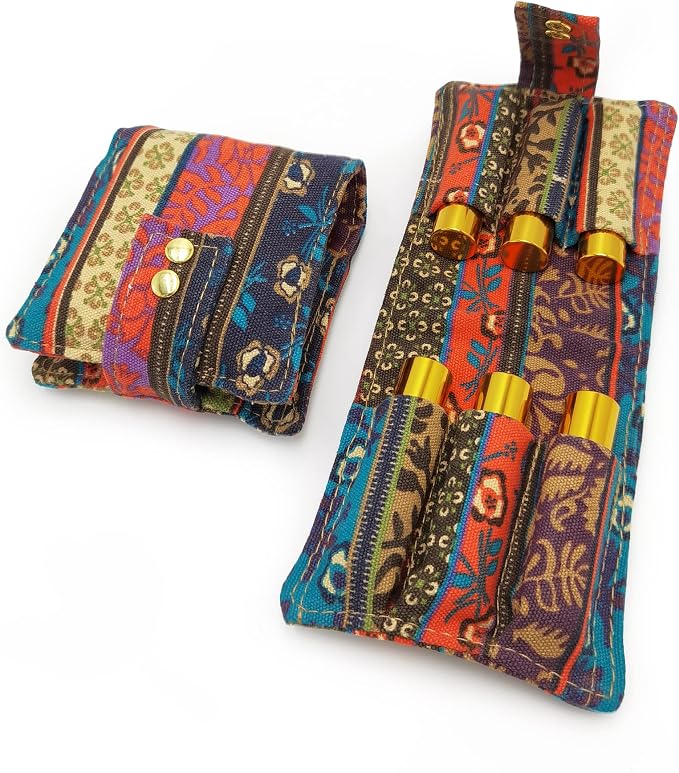 Essential Oil Storage Bag - Canvas, 6 Bottles (5ml-10ml), Ethnic Print Bohemia Style