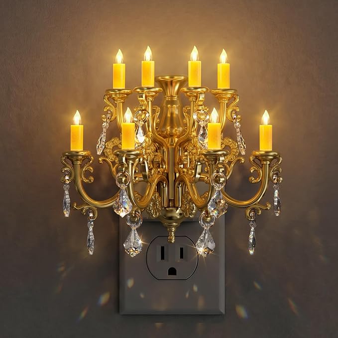 Briignite LED Night Lights Plug into Wall, Chandelier Night Light with Dusk to Dawn Light Sensor, Dimmable Golden Nightlight Plug in, 3000K Soft White for Bathroom Bedroom Hallway Kitchen
