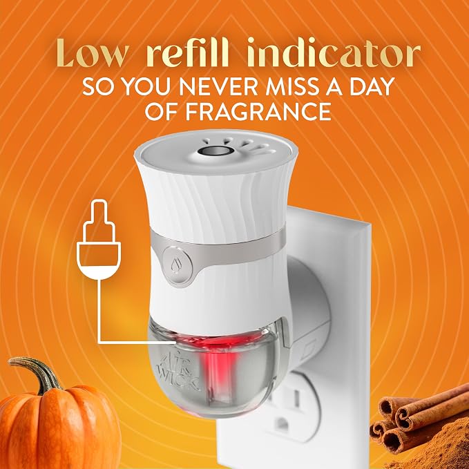Air Wick Vibrant Plug-In Scented Oil Refills, 5 Count, Harvest Pumpkin & Spice, Air Freshener, Essential Oils
