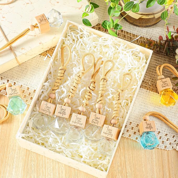 Funnymoom 20 Pcs Employee Appreciation Gifts Bulk Empty Car Diffuser Air Freshener Ornament Hanging Glass Essential Oil Bottle Thank You Gift for Staff Teacher Students Nutritionist