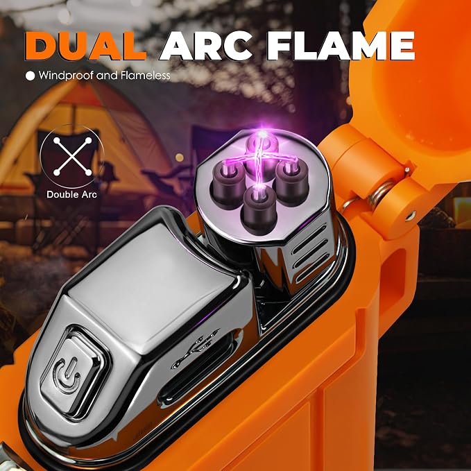 Lafagiet Electric Lighter USB C, Powerful Dual Arc Plasma Flame, with Flashlight, Wind & Waterproof Lighters for Candle, Camping, Grill, Emergency
