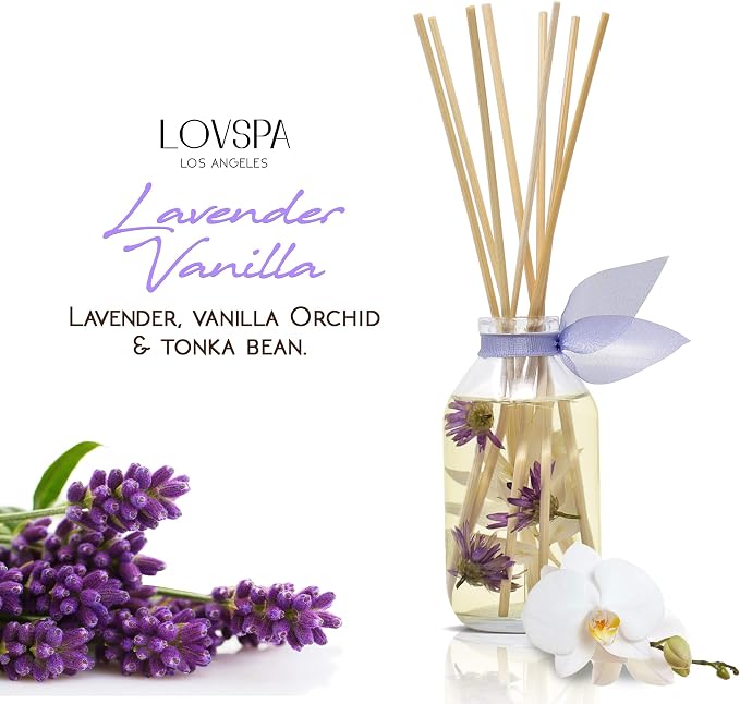 Lavender Vanilla Reed Diffuser Set, Guest Bathroom, Home Fragrance | Lavender and vanilla profile, decorative glass bottle, entryway, living room, home aroma