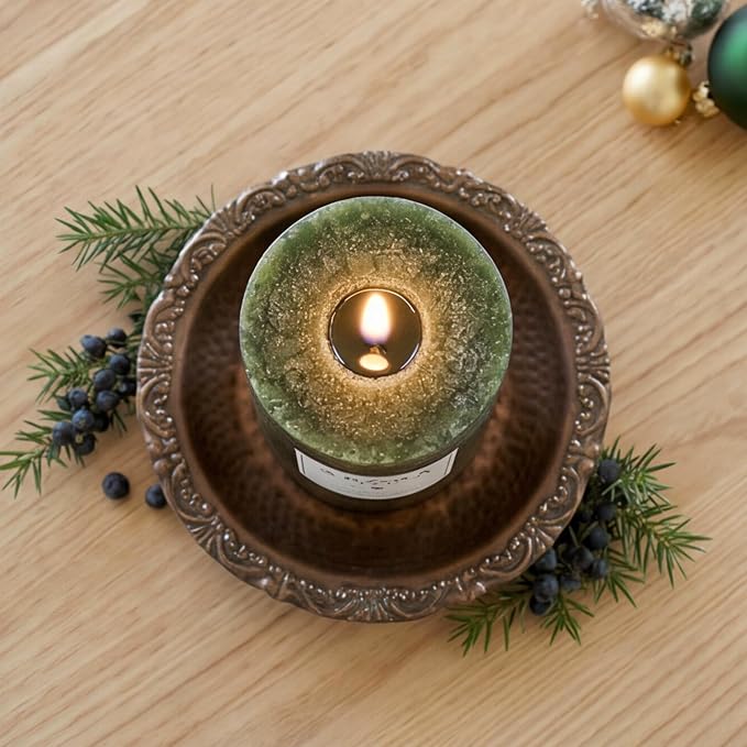 Aroma Naturals Holiday Juniper, Spruce and Basil Essential Oil Pillar Candle, Fresh Forest, 2.5 inch x 4 inch