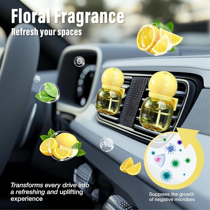 Carori Cute Car Air Freshener 2 Pack, Lightbulb-Shaped Car Fresheners, Automotive Vent Clip, Long Lasting Scent, Essential Oils, Cute Car Accessories for Women, Orange Scent (Lemon)