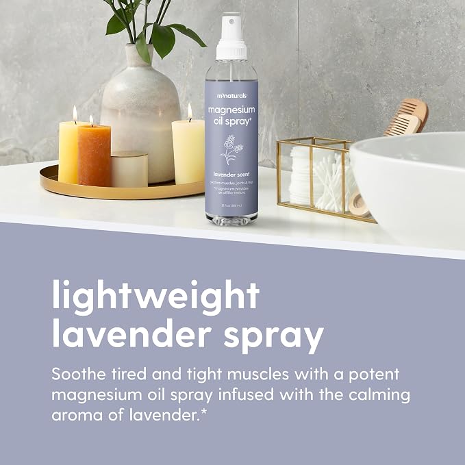 M3 Naturals Lavender Magnesium Oil Spray for Sore Muscles, Feet, Joints and Leg Cramps, Supports Restful Sleep and Post-Workout Recovery, With Chamomile Oil & Stem Cell extract, 12 fl oz