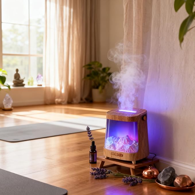 Aurora Essential Oil Diffuser with Remote Control, 200ml water tank Ultrasonic Aromatherapy Diffuser with 7 Color Changing Lights, Timer & Auto-Off, Quiet Humidifier for Home Office, Yoga（wood colour）