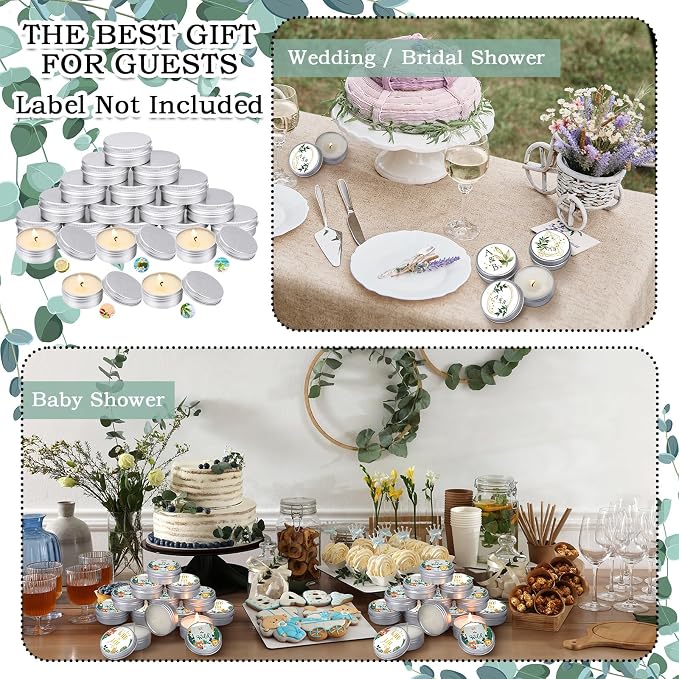 MTLEE 50 Pcs Mini Wedding Scented Candles Gift 1.57 in Small Travel Tin Candle Aromatherapy Candle for Christmas Winter Baby Shower Favors Wedding Gifts