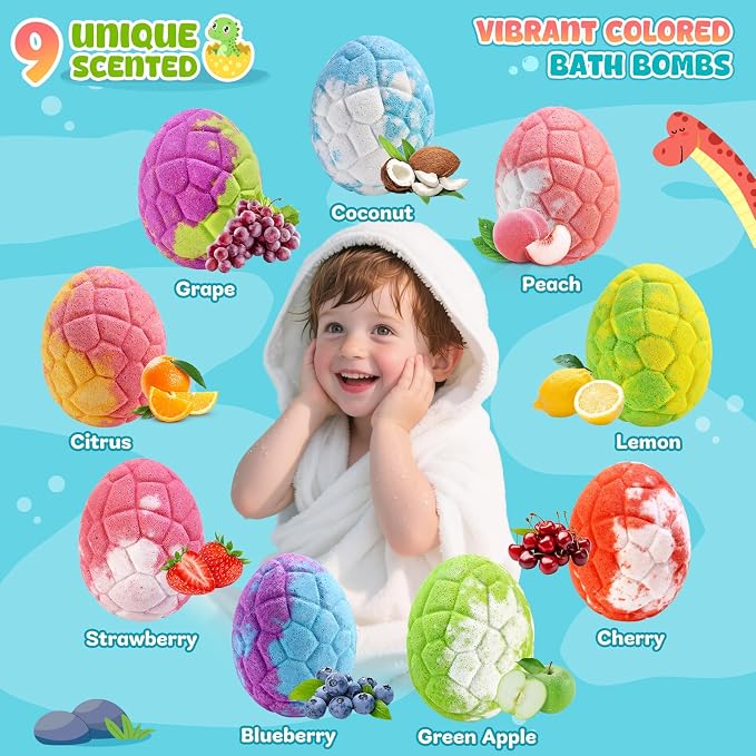 Dinosaur Bath Bombs for Kids with Surprise Inside, Gifts for Kids | Gentle Natural Organic Formula, Fun Bubble Bath Fizzes for Daily Bath Time, Birthday & Christmas Gift for Boys and Girls