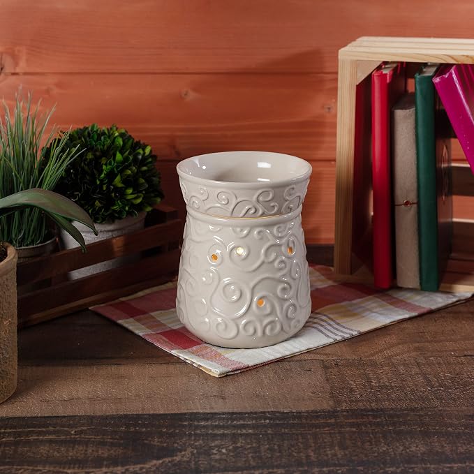 D'Eco Fragrance Wax Melt Warmer - Electric Scented Tart & Candle Warmer w 4 Cinnamon Cubes- Plug-in Halogen Bulb Melts Cubes & Fills Room w Fresh Scents & Night Light Glow- Holiday Xmas Must Have Gift